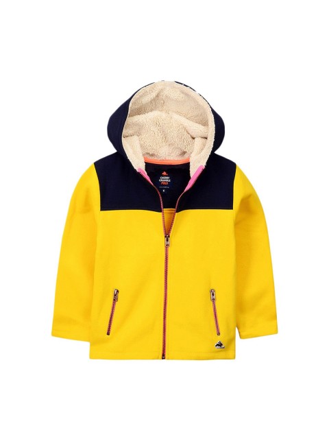Cherry Crumble Unisex Kids Yellow Colourblocked Hooded Front-Open Sweatshirt