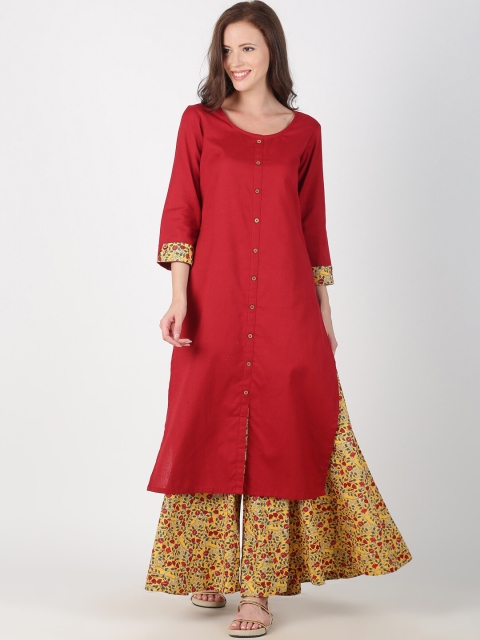 

Saffron Threads Women Red & Yellow Solid Straight Kurta