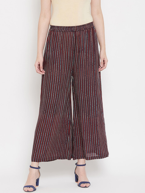 

Castle Women Maroon & Navy Blue Striped Flared Palazzos