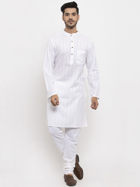 

NEUDIS Men White Striped Straight Kurta