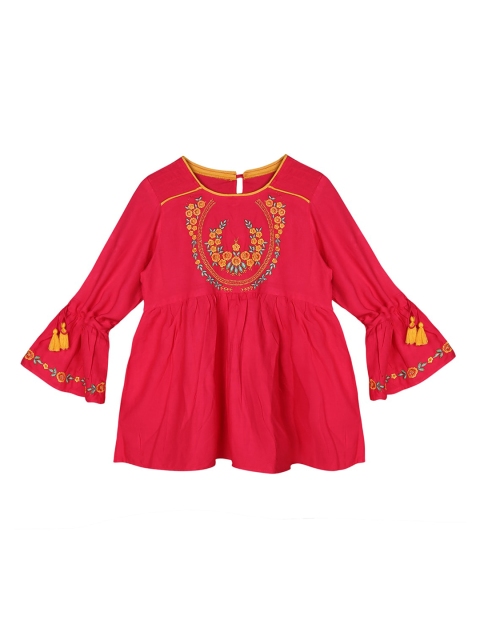 

Ishin DESIGNER STUDIO Girls Pink Floral Embroidered Empire Top