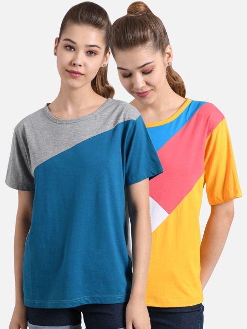 

Kotty Women Pack of 2 Multicoloured Colourblocked Round Neck T-shirts, Multi
