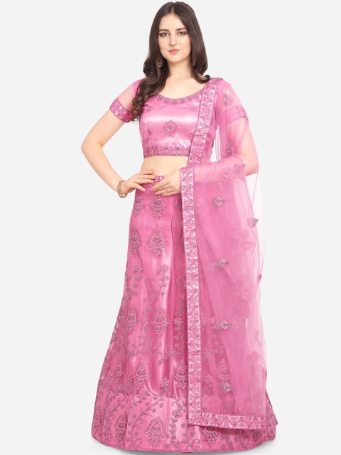 

VRSALES Pink Semi-Stitched Lehenga & Blouse with Dupatta