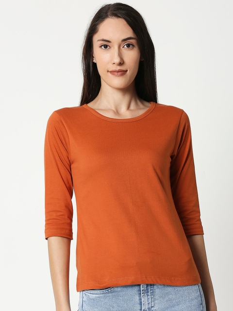 

Bewakoof Women Orange Solid Boat Neck T-shirt