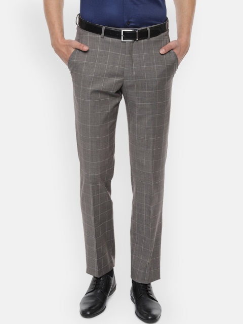 

Luxure by Louis Philippe Men Grey Regular Fit Checked Formal Trousers