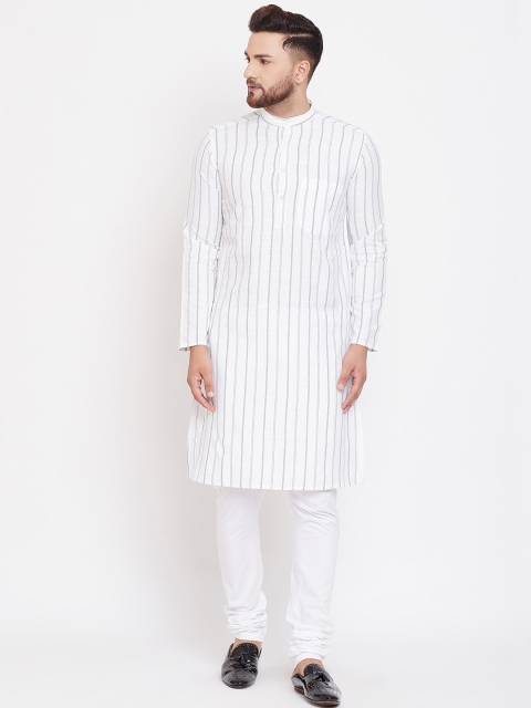 

even Men White & Blue Striped Straight Kurta