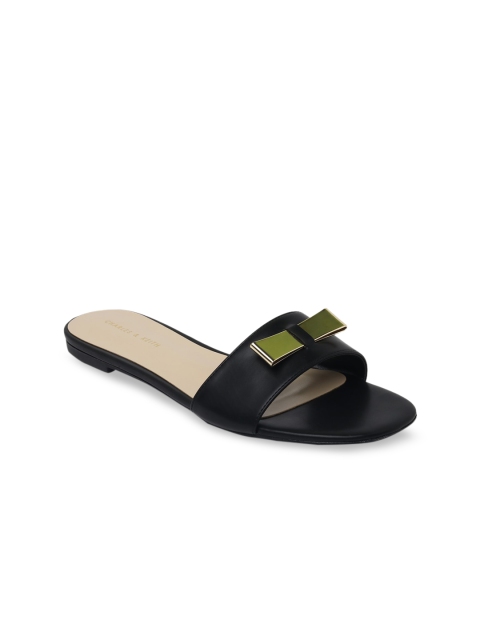 

CHARLES & KEITH Women Black Embellished PU Open Toe Flats
