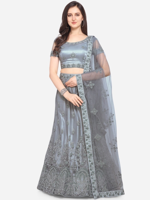 

VRSALES Grey Semi-Stitched Lehenga & Unstitched Blouse with Dupatta
