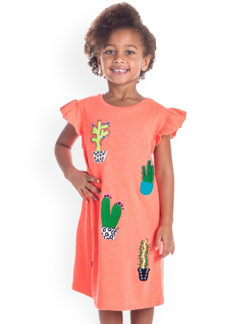 

Cherry Crumble Girls Orange Applique T-shirt Dress