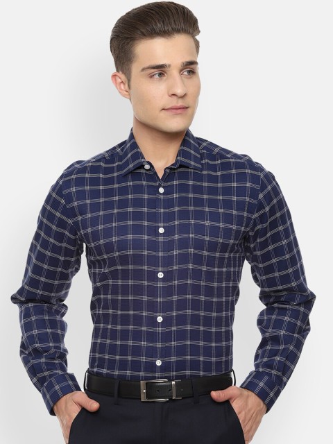 

Louis Philippe Men Navy Blue & White Slim Fit Checked Formal Shirt