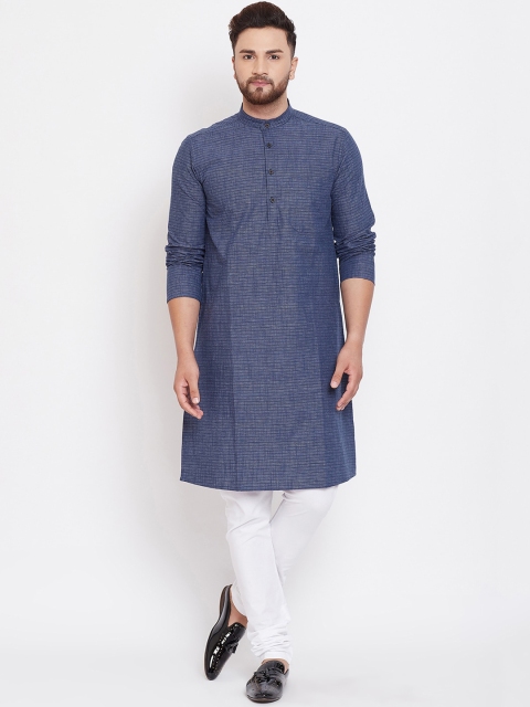 

even Men Navy Blue Woven Design Straight Kurta