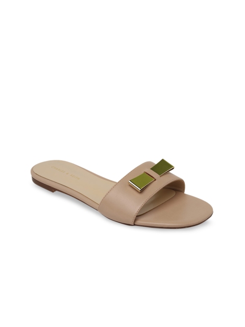 

CHARLES & KEITH Women Nude-Coloured & Gold-Toned Embellished Open Toe Flats