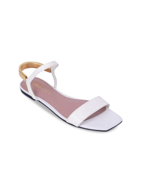 

CHARLES & KEITH Women White Solid PU Open Toe Flats