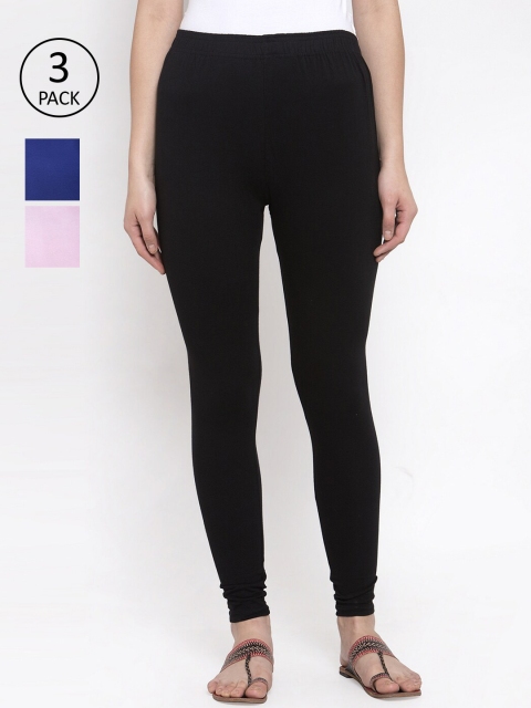 

TAG 7 Women Pack Of 3 Solid Ankle-Length Leggings, Black