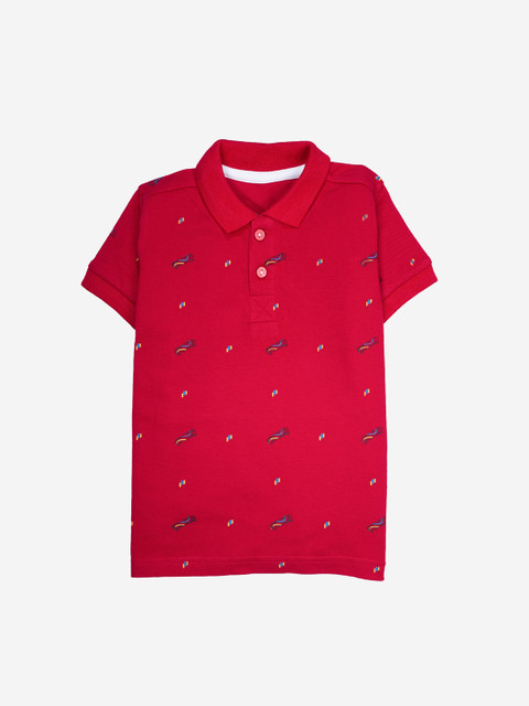 

Parrot Crow Boys Red Embroidered Polo Collar T-shirt