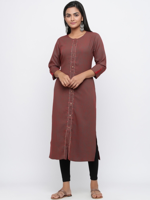 

Silai Bunai Women Maroon Solid Straight Kurta