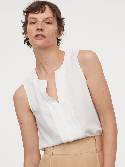 

H&M Women White Solid Sleeveless Blouse