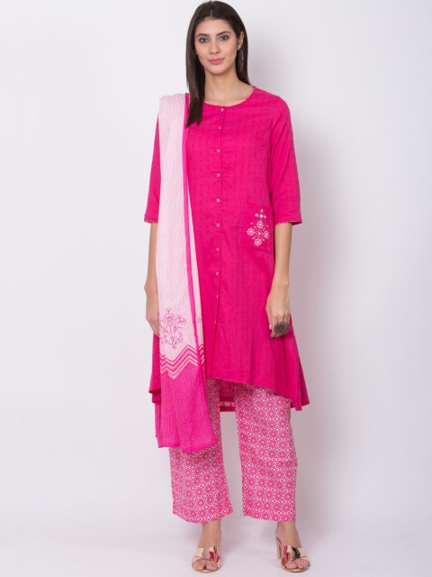 

Biba Women Pink Self Design Kurta with Palazzos & Dupatta