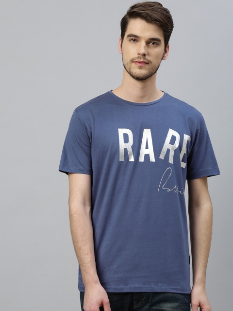 

RARE RABBIT Men Blue Printed Round Neck T-shirt