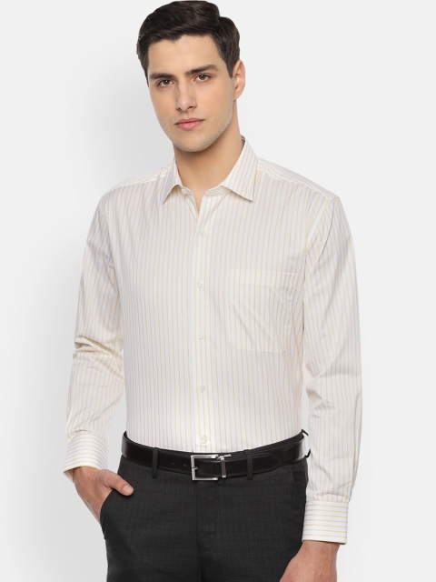 

Luxure by Louis Philippe Men Off-White & Orange Striped Formal Shirt