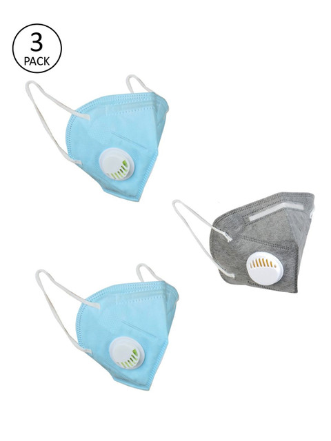 

OOMPH Unisex 3 Pcs 5-Ply Anti-Pollution Valved Reusable N95 Masks, Blue