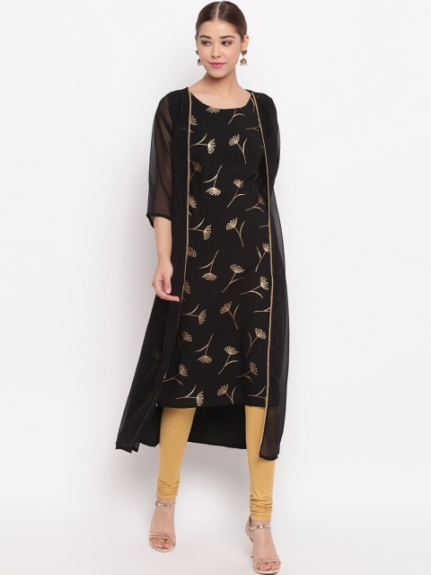

Janasya Women Black Printed A-Line Kurta
