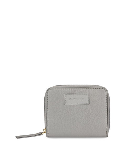 

Calvadoss Women Grey Solid Zip Around Leather Wallet