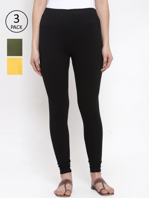 

TAG 7 Women Pack Of 3 Solid Leggings, Black