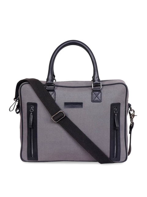 

Justanned Men Grey Solid Leather Laptop Bag