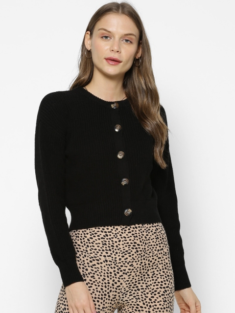 

FOREVER 21 Women Black Solid Cardigan Sweater