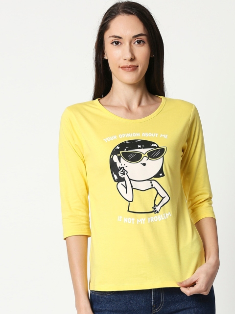 

Bewakoof Women Yellow Printed Round Neck T-shirt