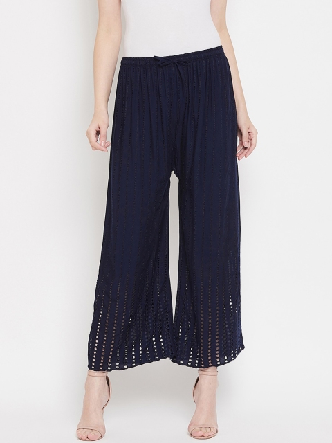 

Castle Women Navy Blue & Gold-Toned Embellished Straight Palazzos