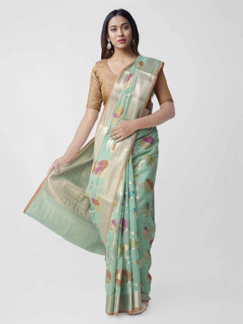 

Unnati Silks Green & Red Silk Cotton Printed Banarasi Saree