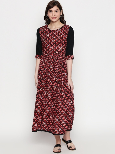 

ZRI Women Red Printed Fit and Flare Dress