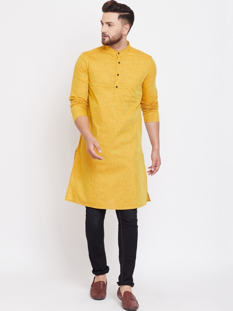 

even Men Yellow Solid Straight Kurta