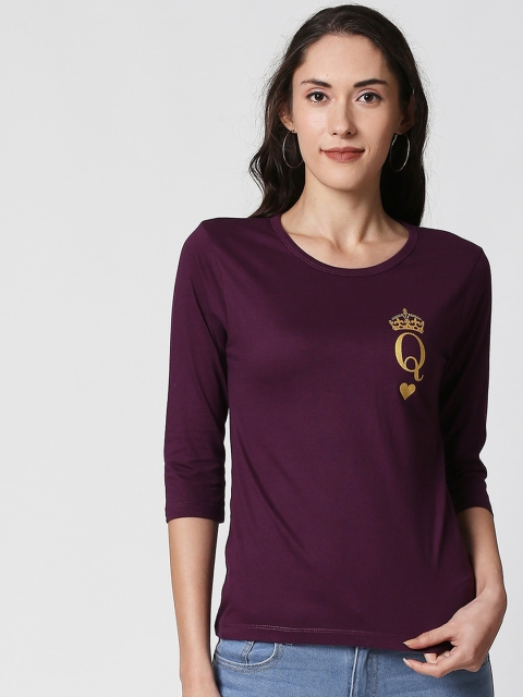 

Bewakoof Women Violet Printed Round Neck T-shirt