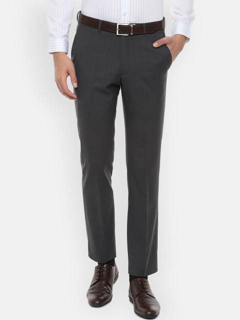 

Luxure by Louis Philippe Men Charcoal Grey Regular Fit Solid Formal Trousers