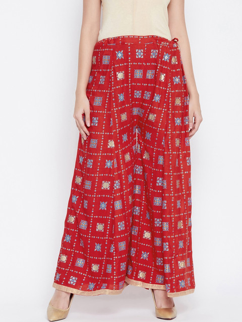 

Castle Women Red Printed Flared Palazzos