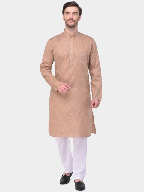SG LEMAN Men Brown Solid Kurta with Pyjamas