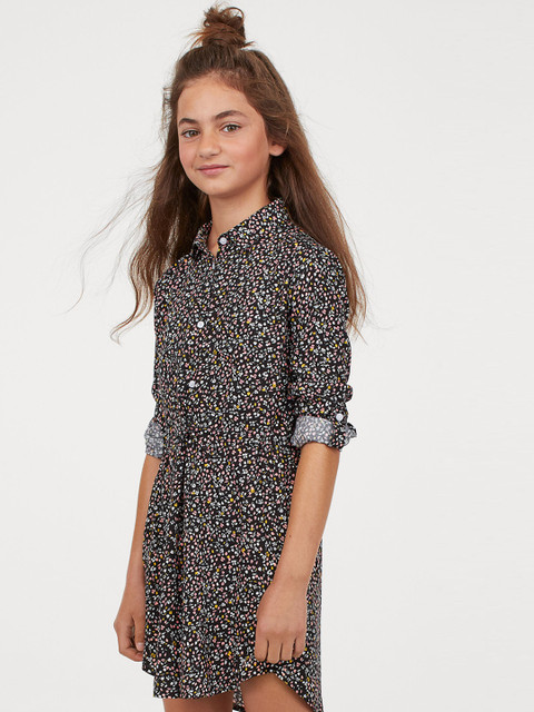 

H&M Girls Black Printed Shirt Dress