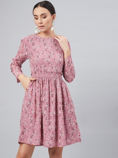 

Marie Claire Women Pink Printed Fit and Flare Dress