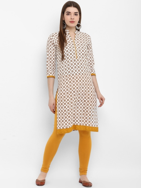 

Aprique FAB Women Mustard Yellow & Beige Printed Straight Kurta
