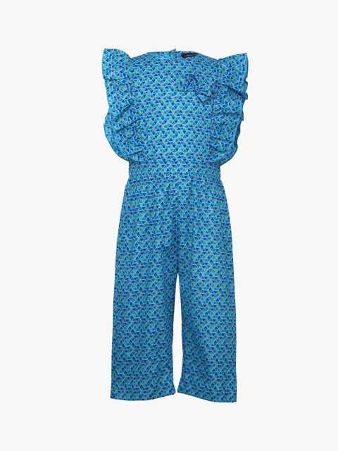 

Tiddlywings Girls Blue Printed Basic Jumpsuit with Frill Details