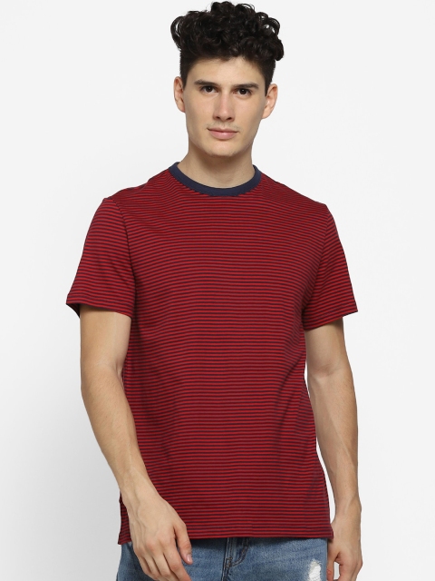 

FOREVER 21 Men Red & Black Striped Round Neck T-shirt