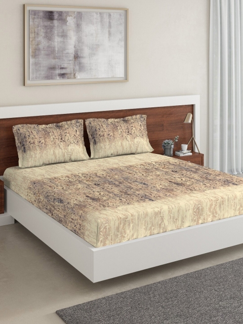 

DDecor Beige & Brown Floral 140 TC Cotton 1 King Bedsheet with 2 Pillow Covers