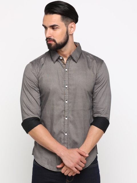

WITH Men Grey & Black Slim Fit Solid Casual Shirt