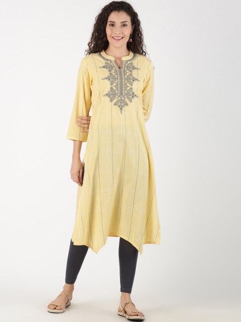 

Saffron Threads Women Yellow & Grey Embroidered Straight Kurta