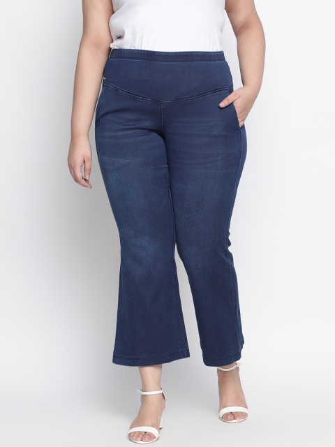 

Amydus Women Navy Blue Washed Tummy Shaper Stretchable Denim Bootcut Jeggings