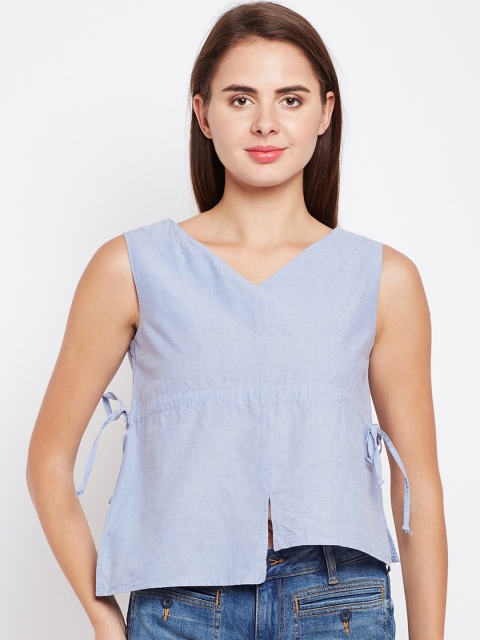 

Oxolloxo Women Blue Solid Pure Cotton Top