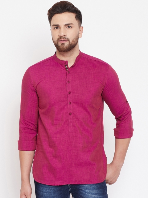 

even Men Magenta Solid Straight Kurta